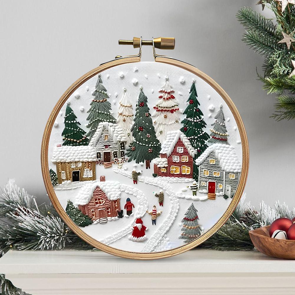 4 Sets Embroidery Starter Kit Christmas DIY Needlepoint Kit for Beginners Adults