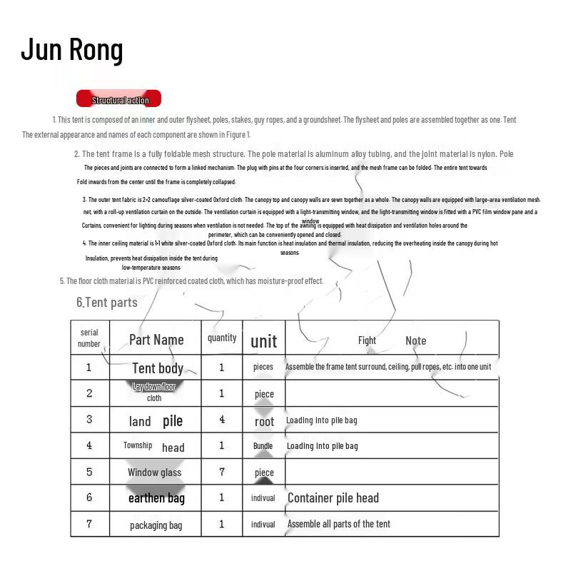 Junrong 2002-5 Portable 5-Person Tent