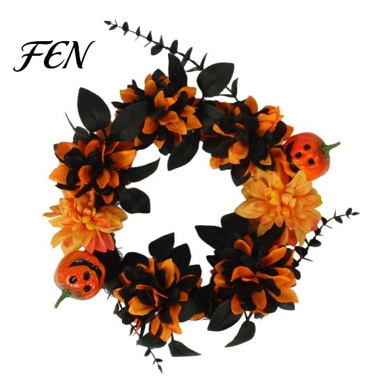 Vintage Dark Aesthetic Party Supplies Halloween Wreath for Front Door, Artificial Fall Maple Leaf Rose Pumpkin Spooky Elegant Holiday Decor