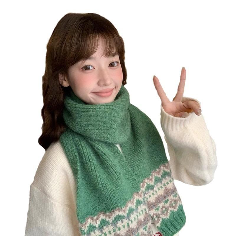 New Wool Red Scarf Women's Winter Atmosphere To Keep Warm Fair Island Christmas Knitted Scarf