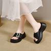 Thick-soled Slippers for Women To Wear 2025 Summer European and American Style Open-toed One-character Muffin and Sandals Rhinestone Women's Lazy Drag