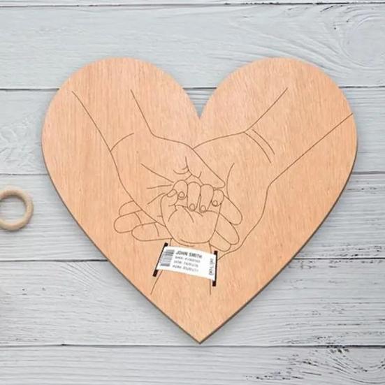 Wooden Baby Birth Wristband Display Board with Base Smooth Edge Burr Free