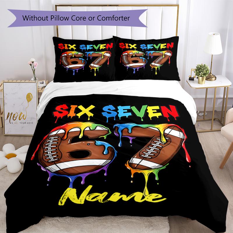 3pcs Custom Name 67 Bedding Set Duvet Cover Closure Includes 1 Duvet Cover & 2 Pillowcases, Soft and Comfortable for All Seasons.