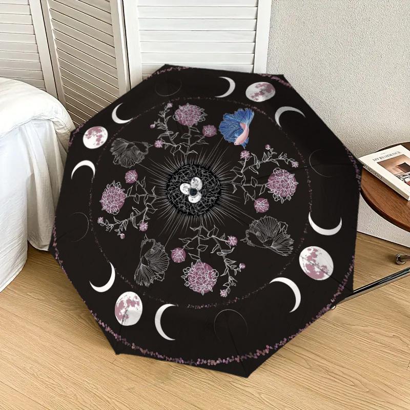 1pc Moon Phases Mandala Art Umbrella with Plastic Handle,Suitable for All Seasons Home Travel Outdoor UmbrellaDD1814