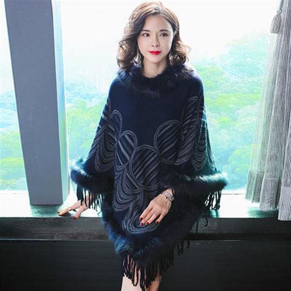 Осень-зима плащ из искусственного лисьего меха шаль «летучая мышь» женское пальто из искусственного меха плюс размер свитер с кисточками пальто средней длины