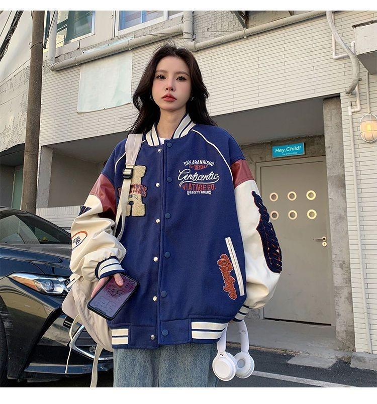 Винтажная куртка-бомбер женская Harajuku университетские бейсбольные куртки корейская модная студенческая форма уличная одежда больших размеров Y2k
