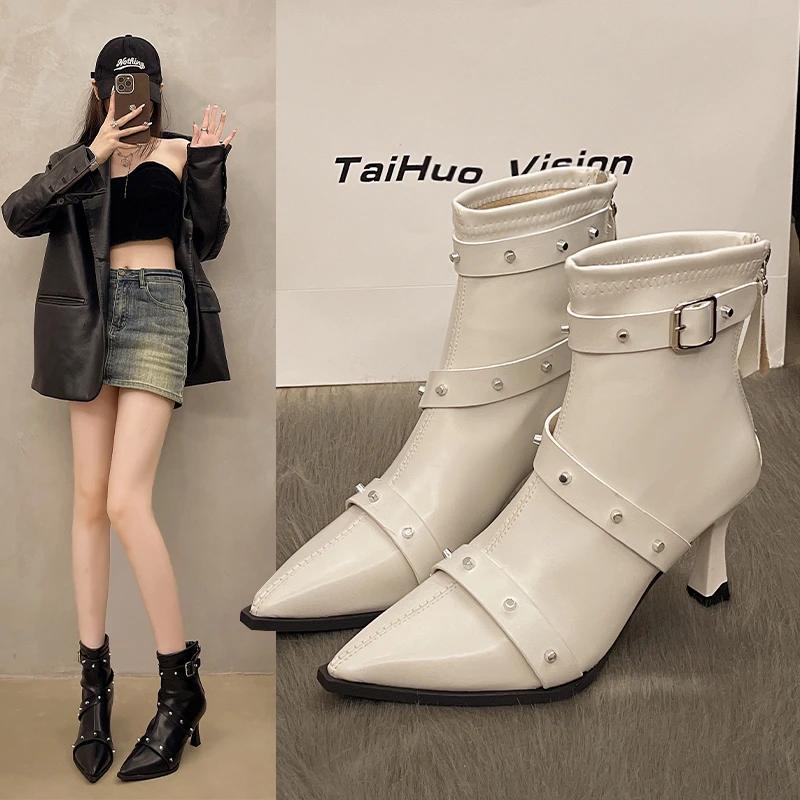 Новые модные однотонные туфли с острым носком, удобные и универсальные, на шпильке, зимние, темпераментные, верхняя одежда, женские сапоги