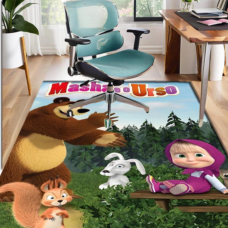 Masha and The Bear Pattern Rug, Indoor/Outdoor Mat, for Picnic, Gameroom, Bedroom, Office, Living Room, Home Decor Carpet, Birthday Gift