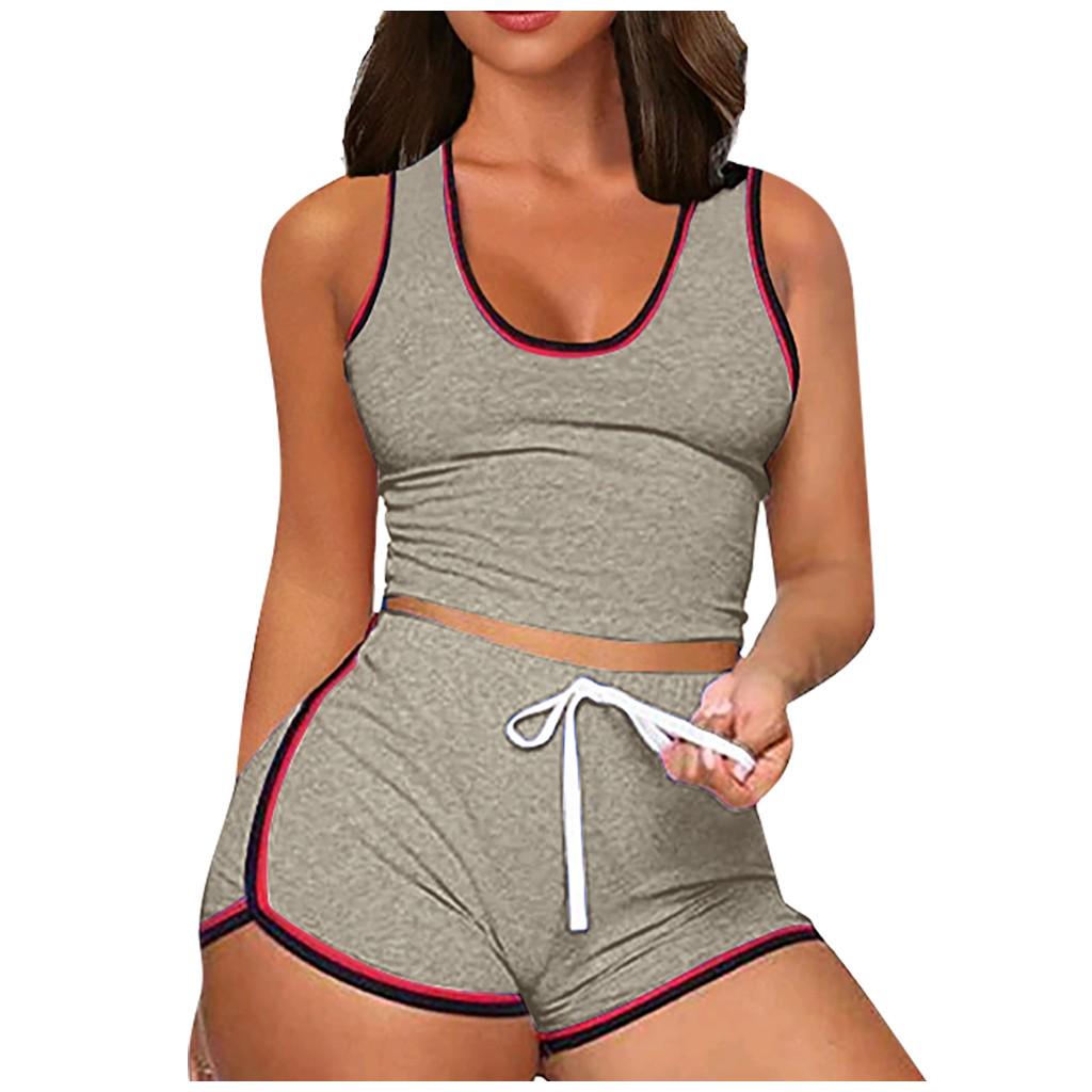 Женский комплект из 2 предметов без рукавов, повседневные короткие брюки, повседневная спортивная одежда