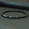 Stylish Men Skull Bracelet 4mm Onyx Howlite Obsidian Stone Strand Braslet Street Cool Riding Wrist Accessories Pulseria Hombre