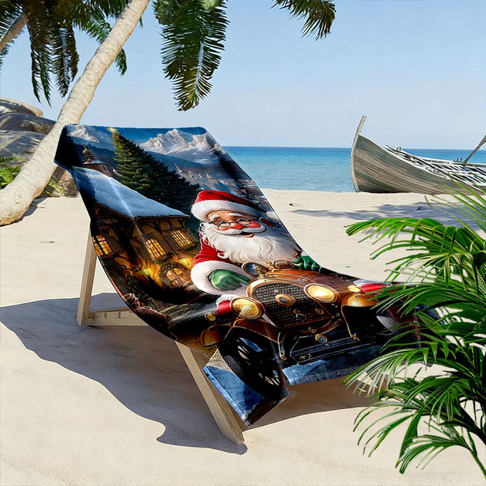 Jolly Santa snowy ride Print beach towel, quick drying, suitable for travel, outdoor sports, jogging, the beach and swimming, gift