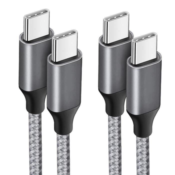 2x Câble USB-C vers USB-C Charge Rapide 3A pour Samsung Galaxy A03s A04s A13 A14 A22 A23 A24 A26 - Nylon Renforcé Gris 1M