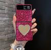 Блестящий Розово-Красный Кожаный Роскошный Чехол для Телефона Motorola Razr 40 40Ultra с Блестящим Искусственным Алмазом, Сердцем-Любовью, Зеркалом, Жестким ПК-Корпусом