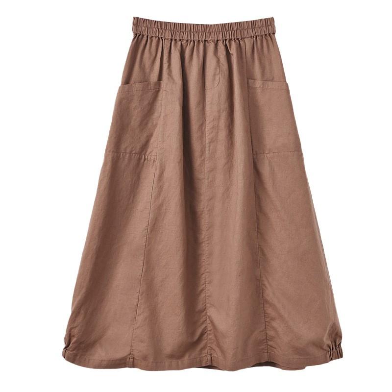 Johnature Женские винтажные юбки трапециевидной формы, сплошной цвет, эластичная талия, лоскутные карманы, весенние повседневные женские юбки