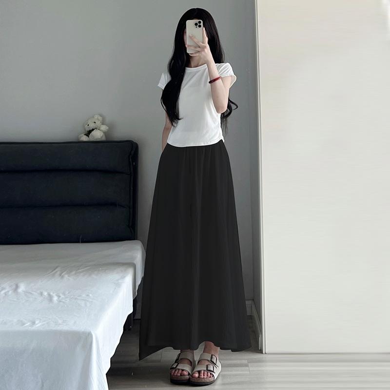 Юбки и брюки из ледяного шелка, антибликовая женская тонкая плиссированная атласная юбка трапециевидной формы с драпировкой и широкими брюками с высокой талией, летняя юбка