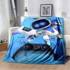 Astro Bot Game Flannel Blanket, Tropical Ocean Island Robot Print Throw Blanket for Sofa Bed Couch Decor