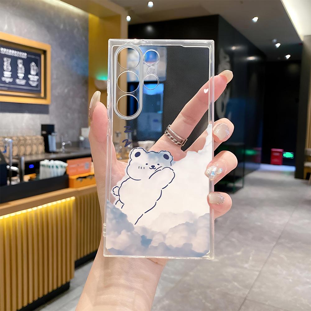 Облако милый лежащий медведь подходит для Samsung S21ULtra легкий и тонкий чехол для мобильного телефона прозрачный s23fe мягкий чехол противоударный s24