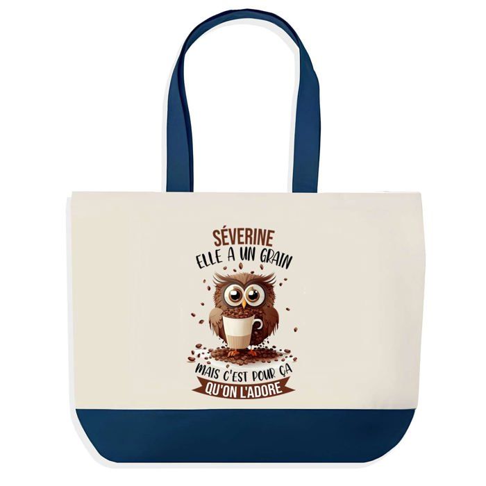 Tote bag - PLANETEE - Séverine Chouette Grain - Bleu - Coton - 40 x 45 cm