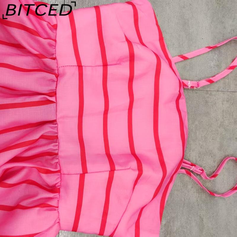 BITCED Свежее платье в полоску с лямками на спине без спинки и пышной юбкой, весенне-летнее