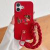 For iPhone 16 Case Christmas Design Cute Dog Pattern PU+PC Phone Back Cover with Braided Handy Strap