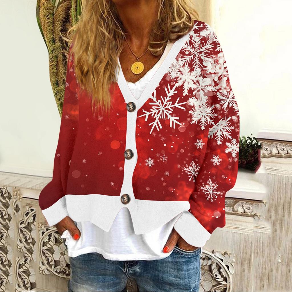 Женское модное короткое пальто, повседневное, с длинным рукавом, с рождественским принтом, однобортный плюшевый топ