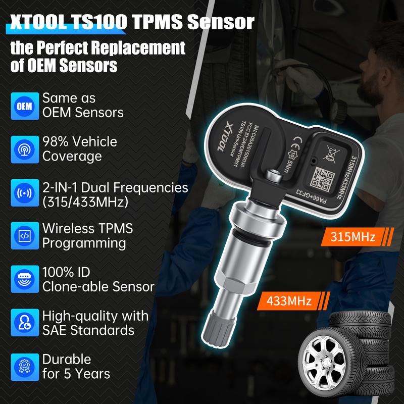 XTOOL TS100 PRO 315MHz/433MHz TPMS Sensor Scan Tire Repair Tools Automotive Accessory Original Tire Pressure Programming Sensor