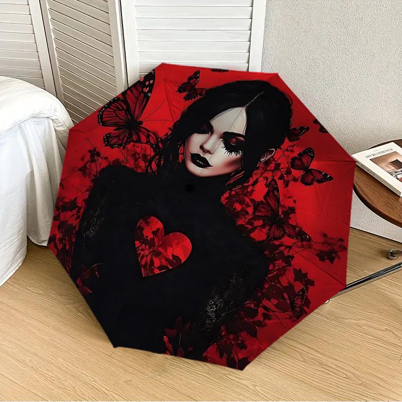 1pc Butterfly Heart Automatic Folding Umbrella, 8-Rib Durable Frame, Durable Foldable Design - Elegant Gift for Commute yy251210011