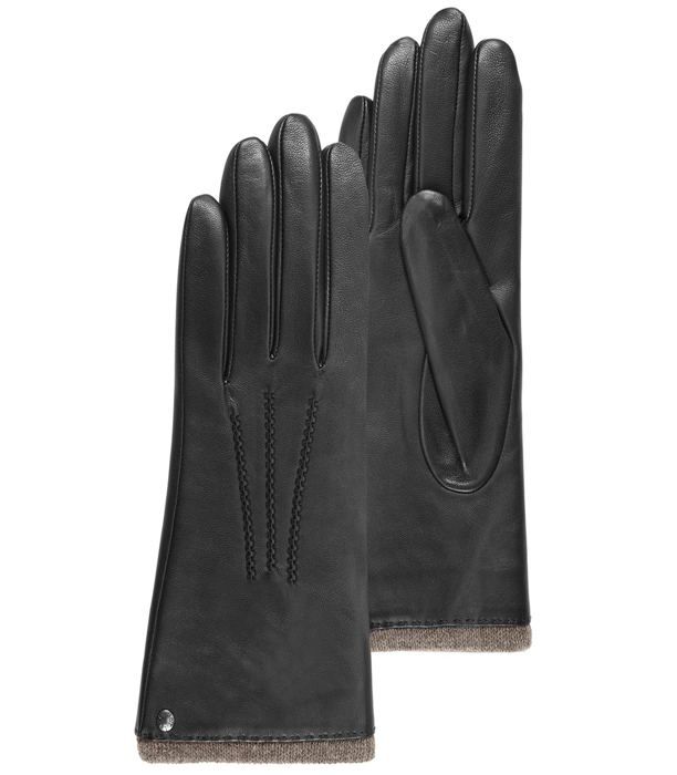 Isotoner Gants en cuir d'agneau pleine fleur, doublés cachemire noir femme