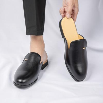 Новинки Мужские кожаные полушлепанцы с черно-белым узором, мужские повседневные мюли, мокасины, дышащие лоферы