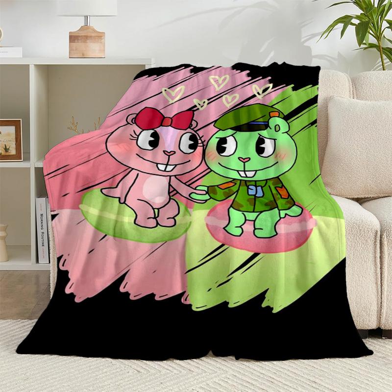 1PC Happy Tree Friends Anniversary Flannel Blanket Gift, Suitable for Both Men And Women, Soft Ideal for Beds And Sofa, Birthday Or Christmas Gift
