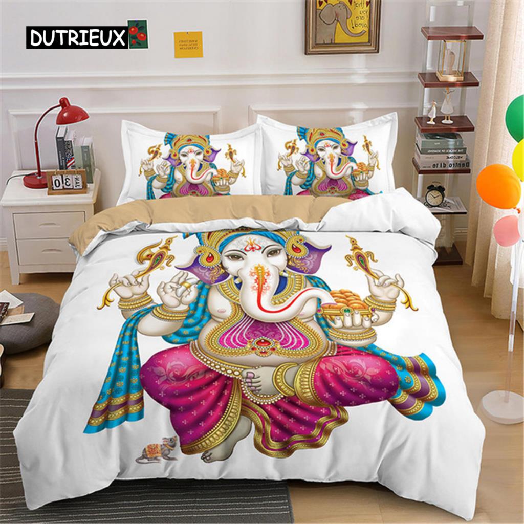 Комплект постельного белья King Queen Size с изображением Будды в стиле бохо-мандала, красочный дизайн, Бог Ганеша, пододеяльник из полиэстера, индийский символ, покрывало для пододеяльника