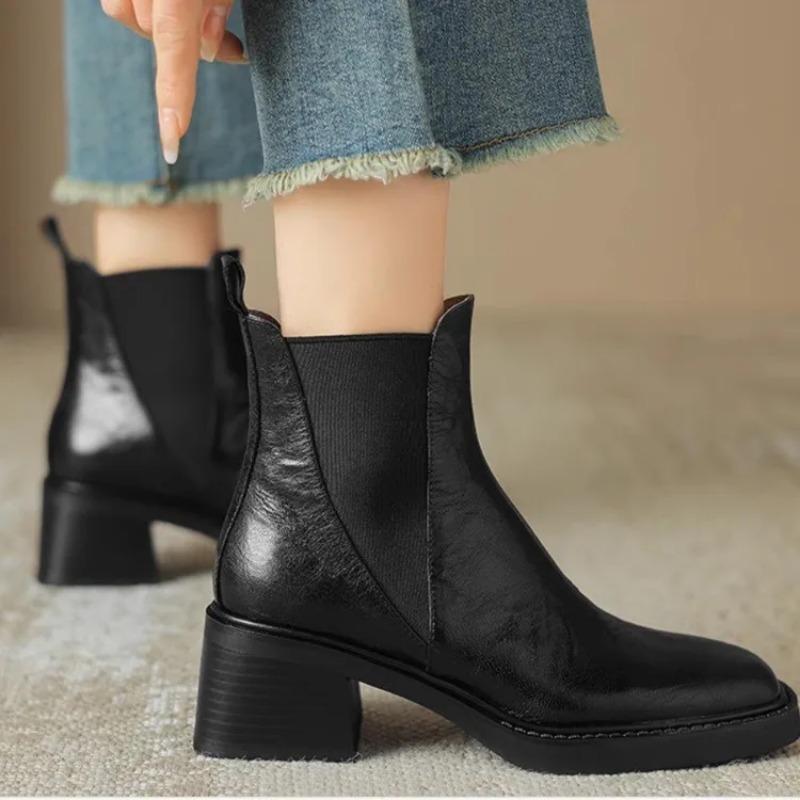 Fashion Square head женские осенне-зимние новые высококачественные нишевые сапоги на толстом каблуке super fire высокие каблуки