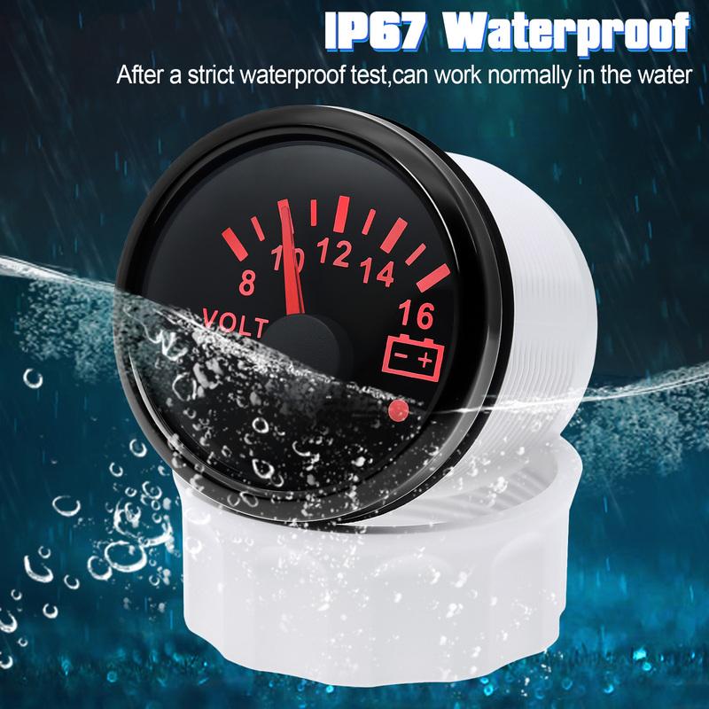 AD 52mm Voltmeter with Alarm Light Volt Meter Gauge Voltage for Marine Car Caravan Boat Camper RV Truck 12v Voltmeter Ammeter