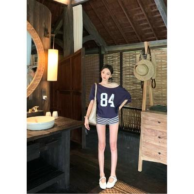 Футболка с короткими рукавами и разрезом на плечах, женская летняя новая свободная американская футболка Spice Girl с короткими рукавами, универсальная студенческая футболка