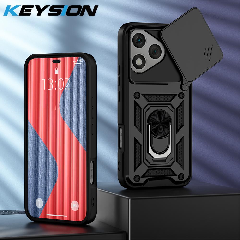 KEYSION Противоударный чехол для HONOR 400 Lite 5G Slide Camera Protection Metal Ring Stand Phone Cover для Huawei Honor 400 Lite 5G