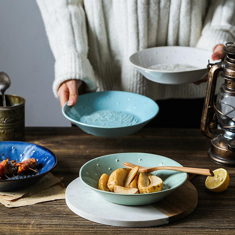 8-дюймовая керамическая рельефная тарелка с изображением птиц в стиле ретро, круглая сервировочная тарелка для пасты, салата, десерта, суповой тарелки, подходит для использования в микроволновой печи