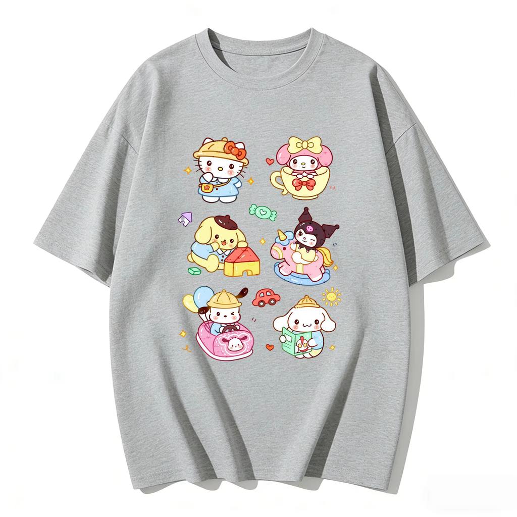 2026 new Summer Cute Sanrio TShirts Soft Cotton Short Sleeve Tees for Parents  Kids Breathable Casual Daily Outfit Tops