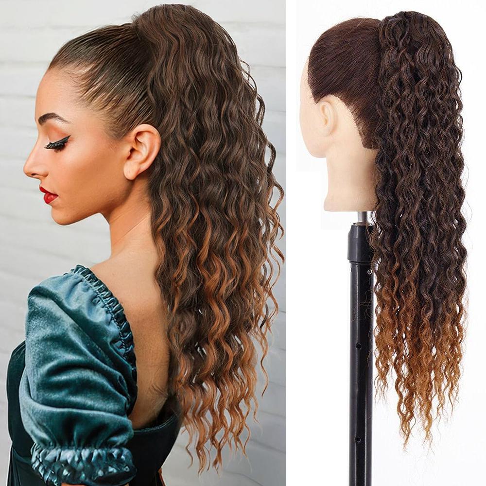 MERISIHAIR Synthetic Long Kinky Curly Ponytail Hair Extension Drawstring Ponytail Clip-In Wig Wrap Around Ponytail For Women