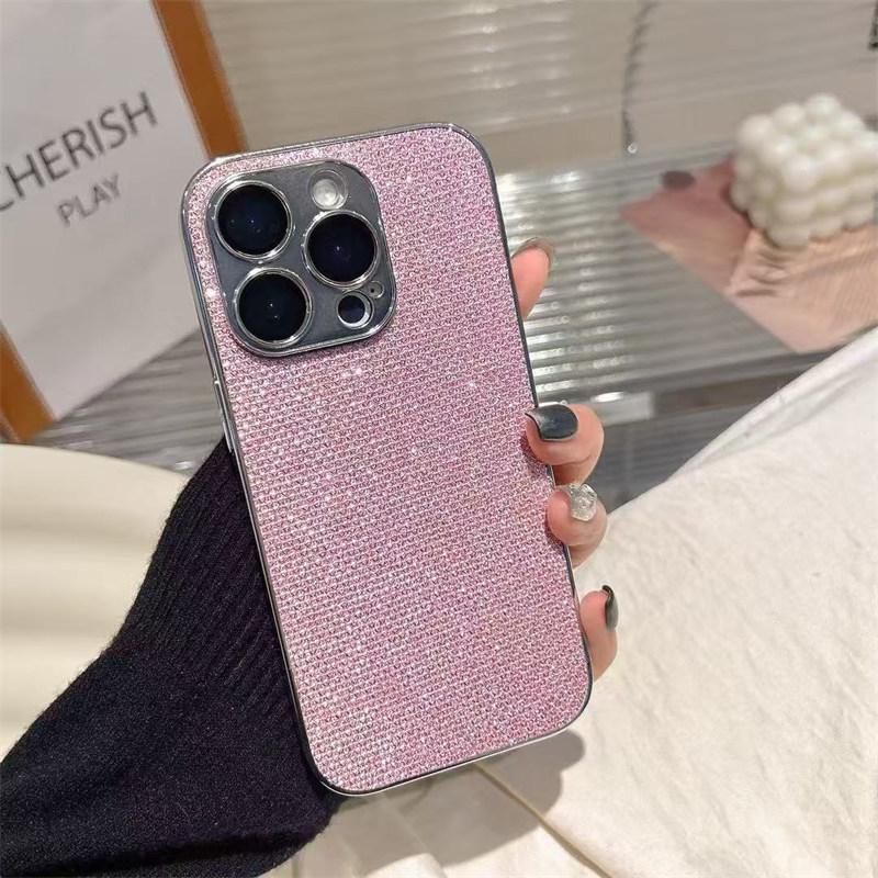 Luxury Electroplated Silver Frame Lens Film Flash Diamond Stylish Phone Case for iPhone 16 Pro Max 15 14 Plus 13 12 Pro 11 Fall Protection Cover