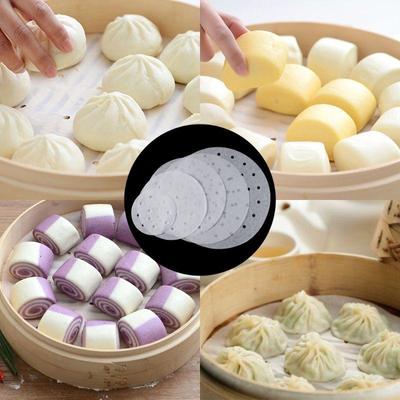 Круглые бумажные перфорированные подложки для димсамов, круглые для бамбуковой пароварки, коврика для фритюрницы в Великобритании