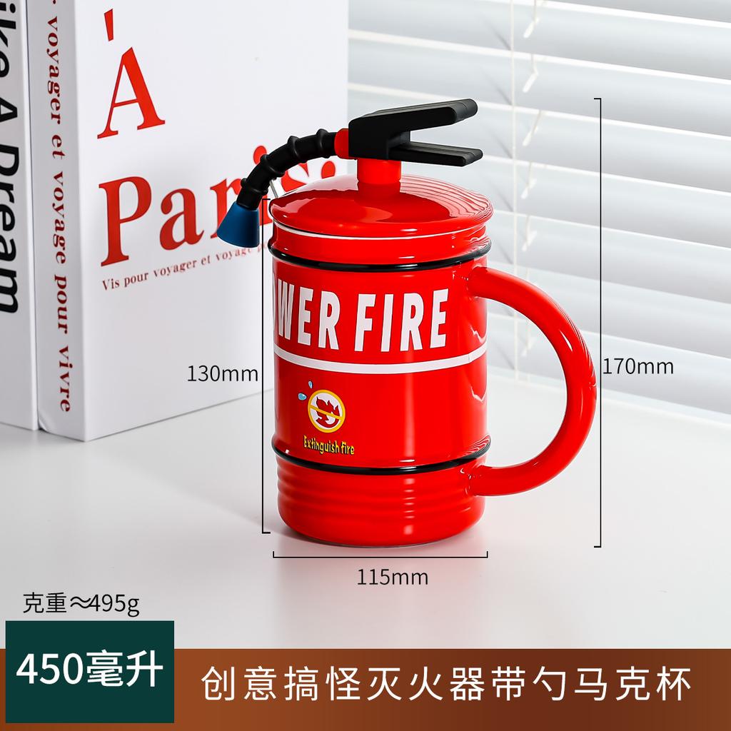 450 мл креативная кружка-огнетушитель с ложкой, чашка для чая в виде пожарного гидранта, кружка для воды в офисе, керамическая кружка, забавный подарок для лучшего друга