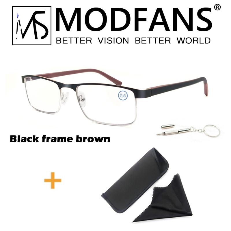 MODFANS Очки для чтения в металлической оправе из нержавеющей стали, квадратные, с защитой от синего света, с диоптриями, для мужчин и женщин.