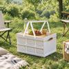 Folding Storage Box with Wood-Look Tabletop Compact Portable