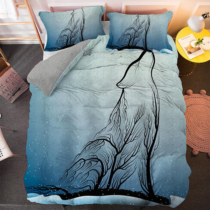 Wolf Duvet Cover Set Customized Fashion Wild Animals Moon Printed Bedding Set King Polyester Comforter Cover for Kids Boys Teen