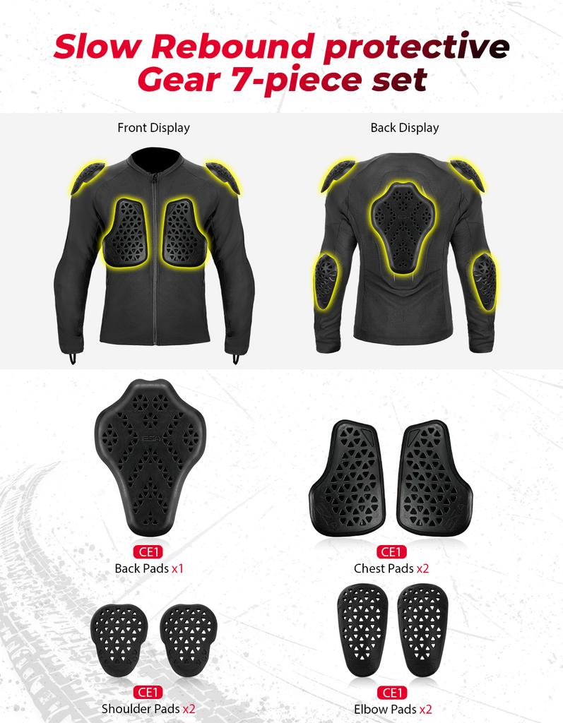 Motorcycle Armor Jacket Unisex Summer Riding with 7Pcs Set CE Protective Gear Soft Breathable Mesh Top Body Protector Equipment