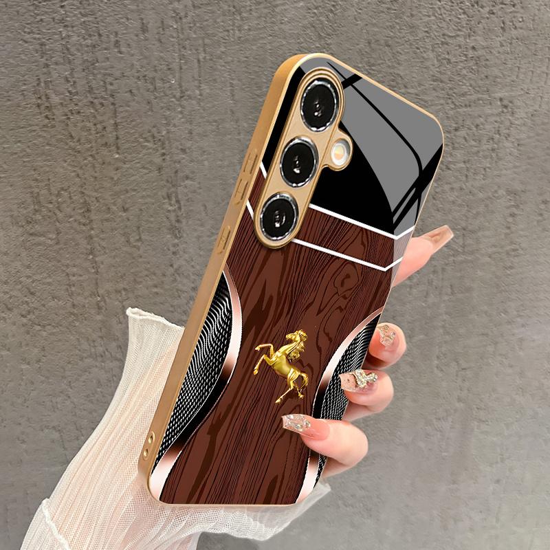 2D чехол для телефона 'Золотая лошадь, скачущая по дереву' для Samsung S26 S25 S24 S23 S22 S21 S20 A56 A36 A16 - Золотой стеклянный защитный