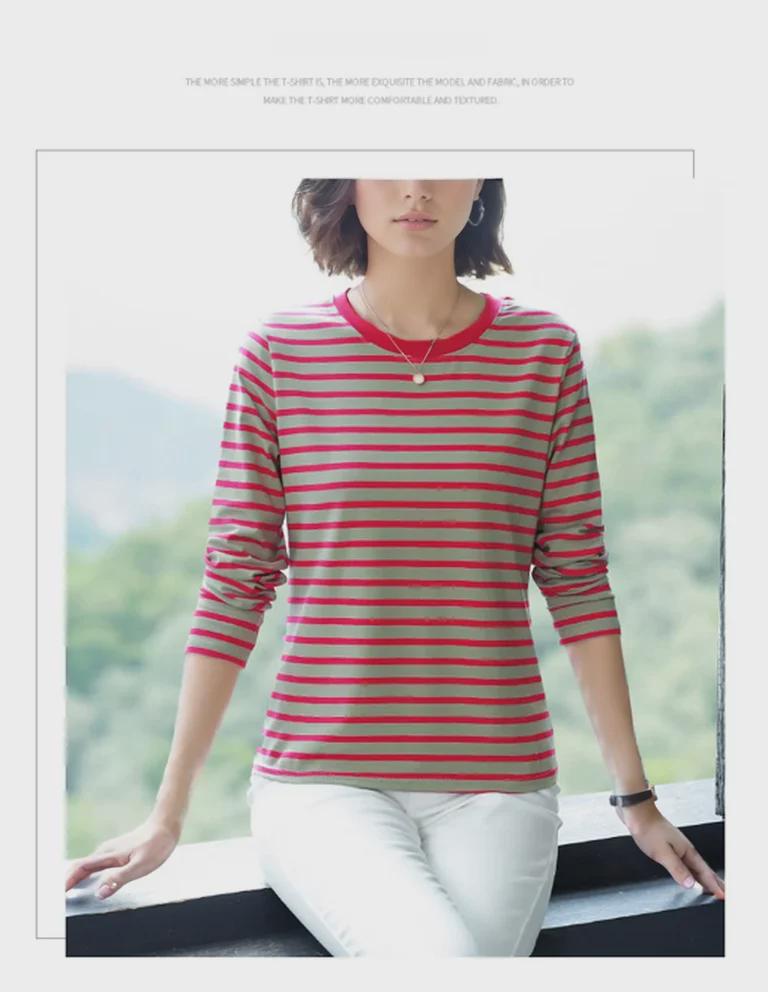 Женская осенняя хлопковая футболка с длинным рукавом – большой размер, свободный крой, модная нижняя рубашка для людей среднего и пожилого возраста