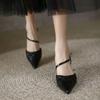 Мода Модные черные женские босоножки с острым носком на мягком высоком каблуке Сексуальные женские туфли с открытой пяткой Темперамент