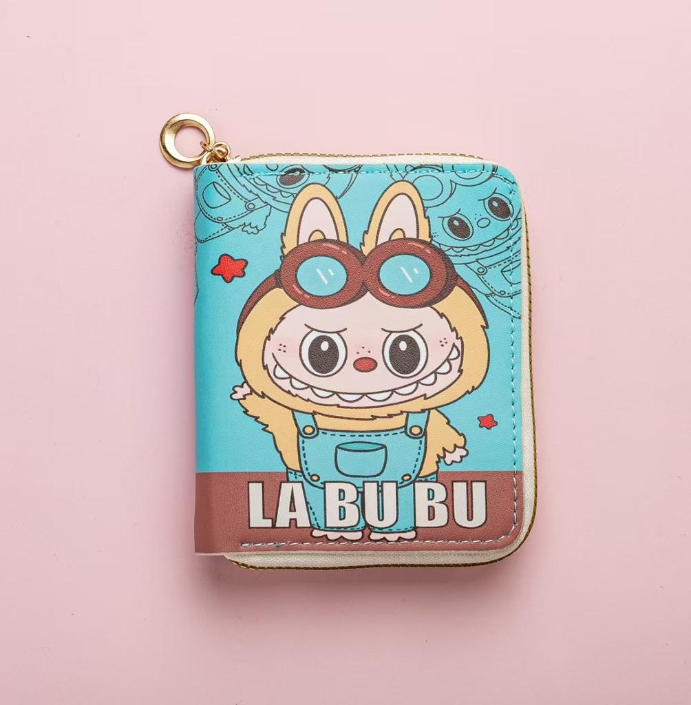 Labubu Small Wallet Girly Short Cute Folding Card Holder Student Small ID Wallet Coin Purse