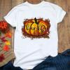 Halloween Be Thankful Pumpkin Print Women White T Shirt Sweet Fall Greatful Blessed Female Short Sleeve